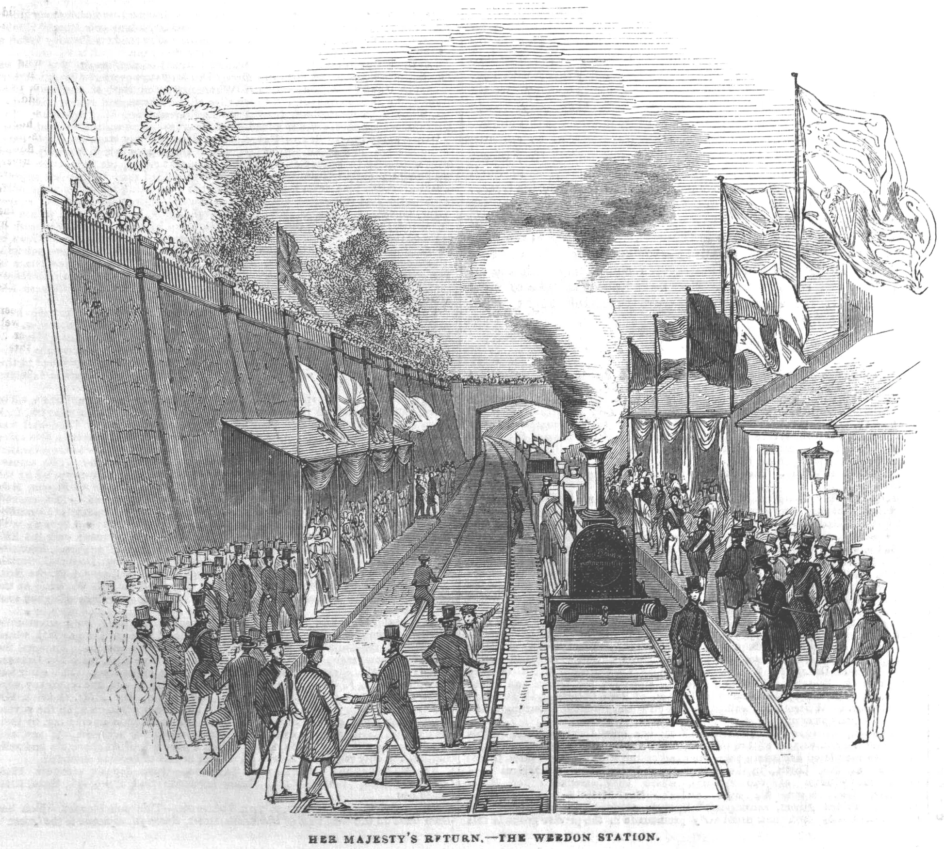 Royal train leaving Weedon station, 1844