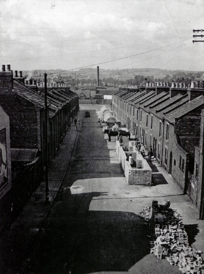 Herbert Street with air raid shelters under construction, 1939