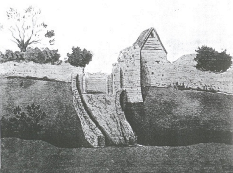 Line drawing of the north gate of Northampton Castle
