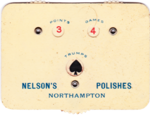 A scoring card for Whist or Bridge advertising G H Nelson's polishes