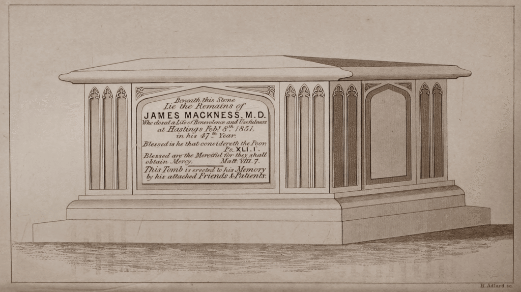 Line drawing of the tomb of James Mackness, erected in 1851.