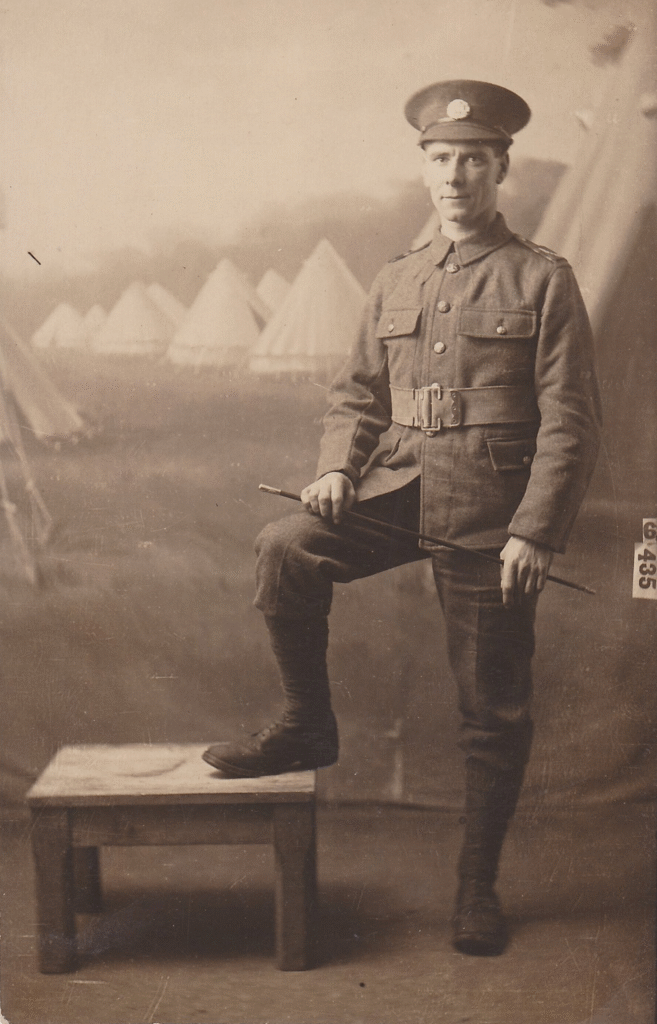 Pte. Arthur Ward, 3rd Northamptonshire Regiment, shortly after mobilisation, during training at Fort Darland, Gillingham, Kent