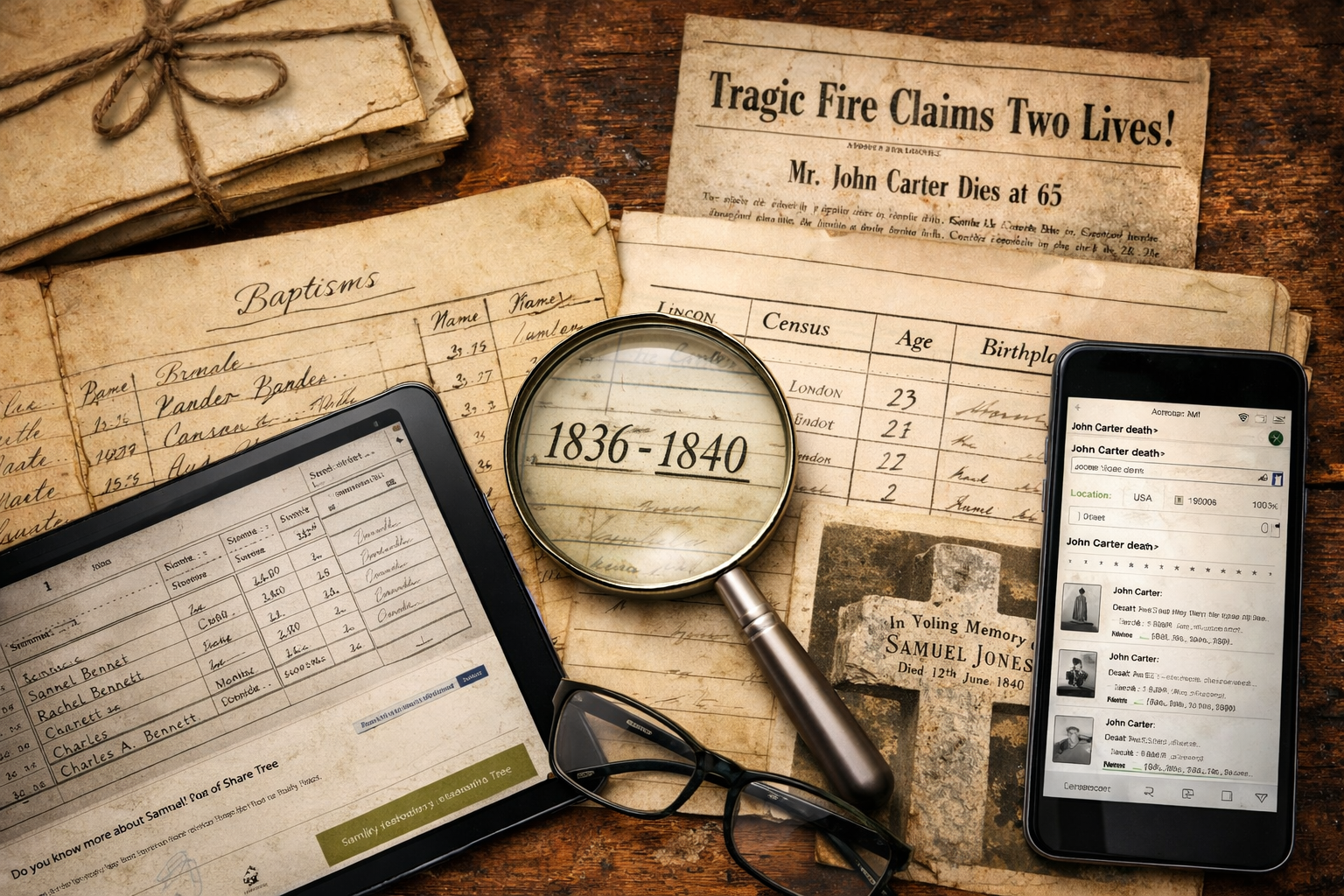 A selection of historical documents and digital research tools