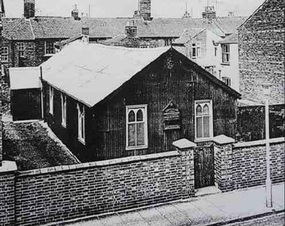 A classic late 19th-century tin tabernacle. Manufactured from galvanised steel. Now demolished. Recycling churches. Tin tabernacles.